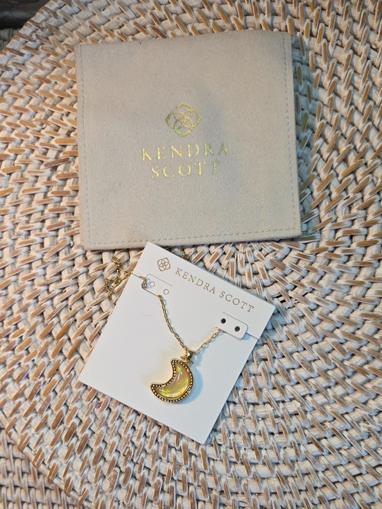 Kendra Scott Jewelry - Kendra Scott Gold Crescent Moon Necklace with Iridescent Green Stone